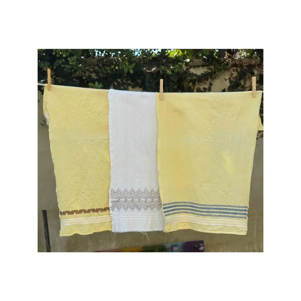 Lot of 3 Vintage Embroidered Linen Tea Towels Crisp Weighty 16x28- Cottagecore